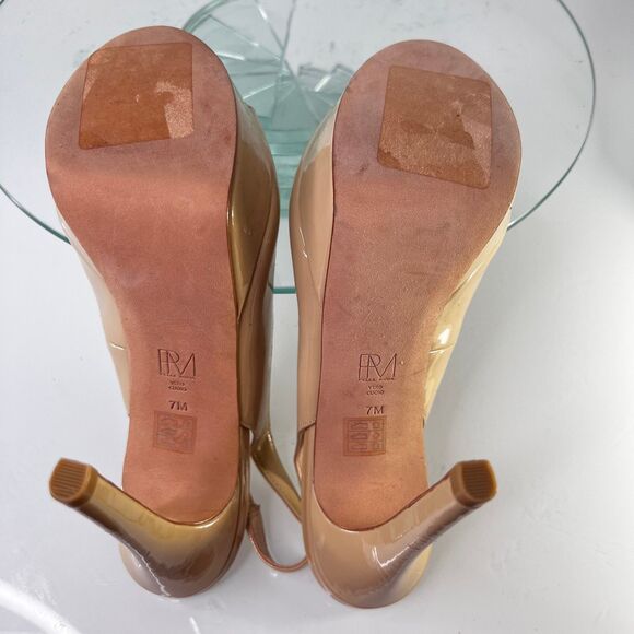 Pelle Moda Oana Platform Heels Nude Patent Leather slingback Peep Toe - Picture 7 of 9